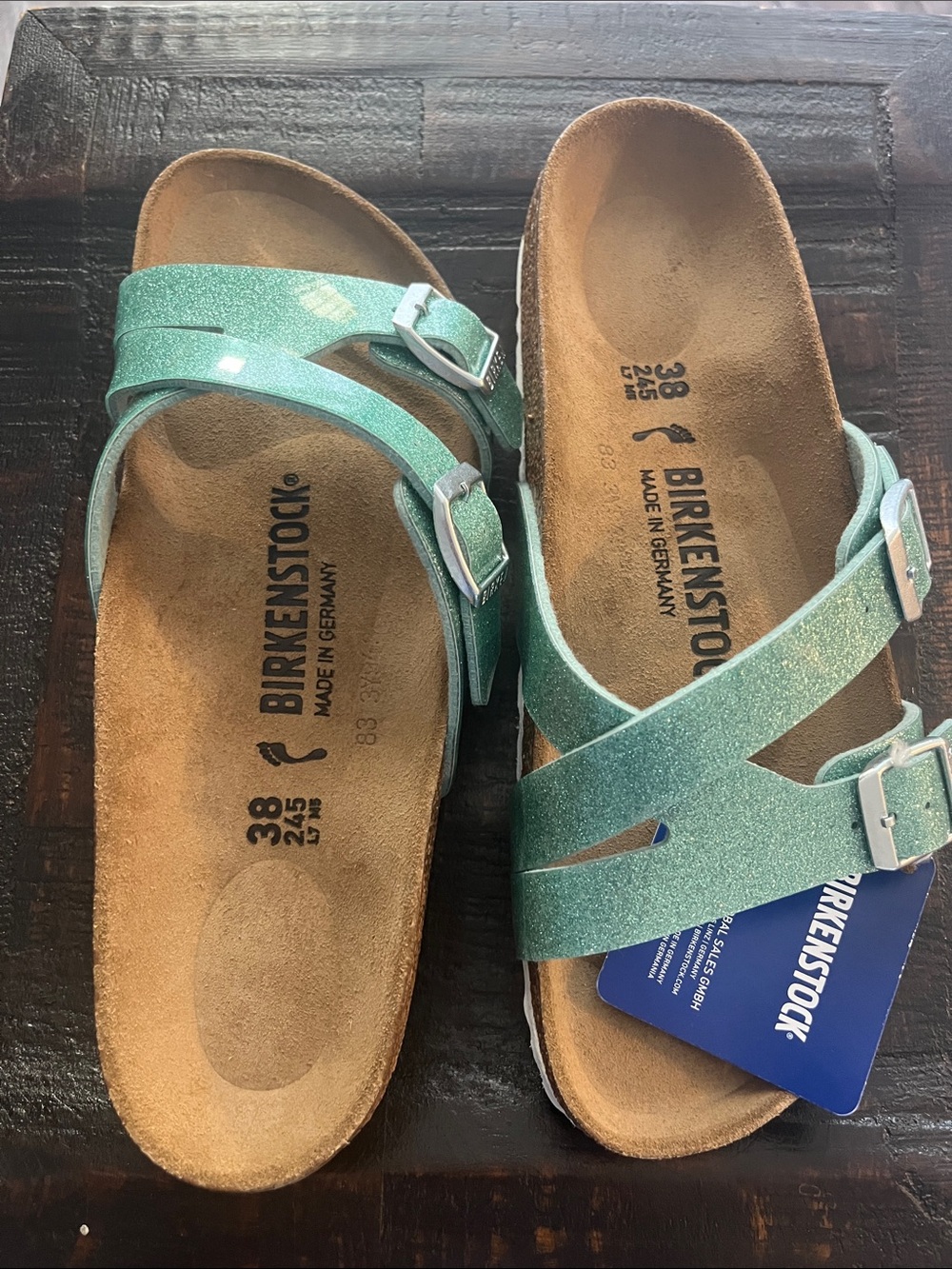 Birkenstock Arizona Glitter Sandals in Mint Green